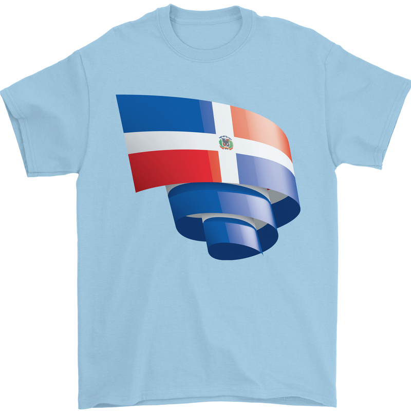 Curled Dominican Republic Flag Dominicanos Day Mens T-Shirt 100% Cotton Light Blue