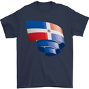 Curled Dominican Republic Flag Dominicanos Day Mens T-Shirt 100% Cotton Navy Blue