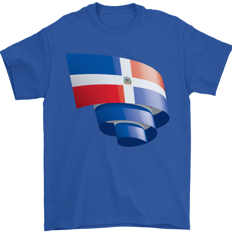 Curled Dominican Republic Flag Dominicanos Day Mens T-Shirt 100% Cotton Royal Blue