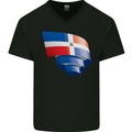 Curled Dominican Republic Flag Dominicanos Day Mens V-Neck Cotton T-Shirt Black