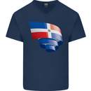 Curled Dominican Republic Flag Dominicanos Day Mens V-Neck Cotton T-Shirt Navy Blue