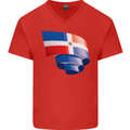 Curled Dominican Republic Flag Dominicanos Day Mens V-Neck Cotton T-Shirt Red