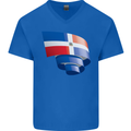 Curled Dominican Republic Flag Dominicanos Day Mens V-Neck Cotton T-Shirt Royal Blue