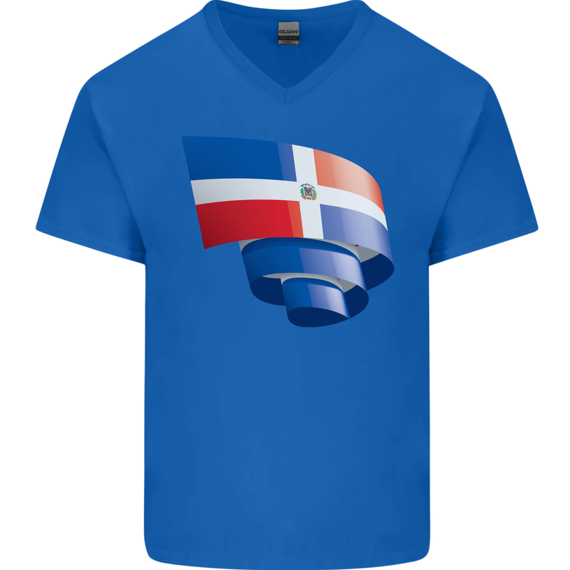 Curled Dominican Republic Flag Dominicanos Day Mens V-Neck Cotton T-Shirt Royal Blue