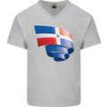 Curled Dominican Republic Flag Dominicanos Day Mens V-Neck Cotton T-Shirt Sports Grey