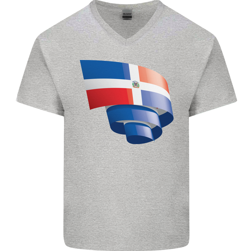 Curled Dominican Republic Flag Dominicanos Day Mens V-Neck Cotton T-Shirt Sports Grey