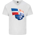 Curled Dominican Republic Flag Dominicanos Day Mens V-Neck Cotton T-Shirt White