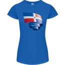 Curled Dominican Republic Flag Dominicanos Day Womens Petite Cut T-Shirt Royal Blue