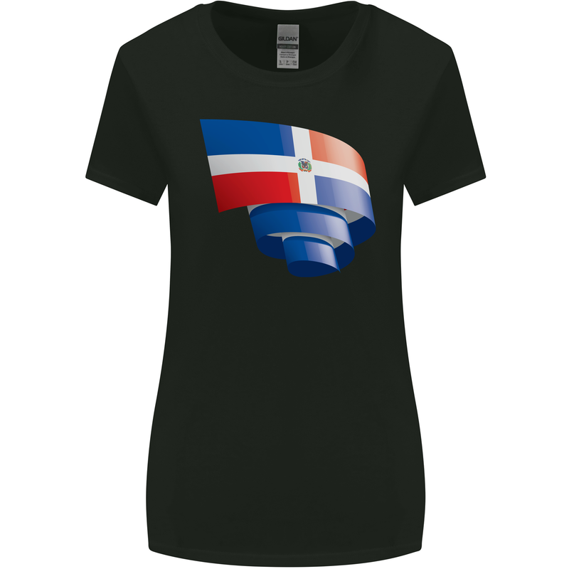 Curled Dominican Republic Flag Dominicanos Day Womens Wider Cut T-Shirt Black