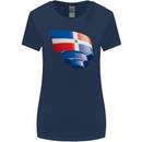 Curled Dominican Republic Flag Dominicanos Day Womens Wider Cut T-Shirt Navy Blue