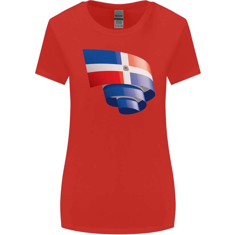 Curled Dominican Republic Flag Dominicanos Day Womens Wider Cut T-Shirt Red