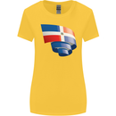 Curled Dominican Republic Flag Dominicanos Day Womens Wider Cut T-Shirt Yellow