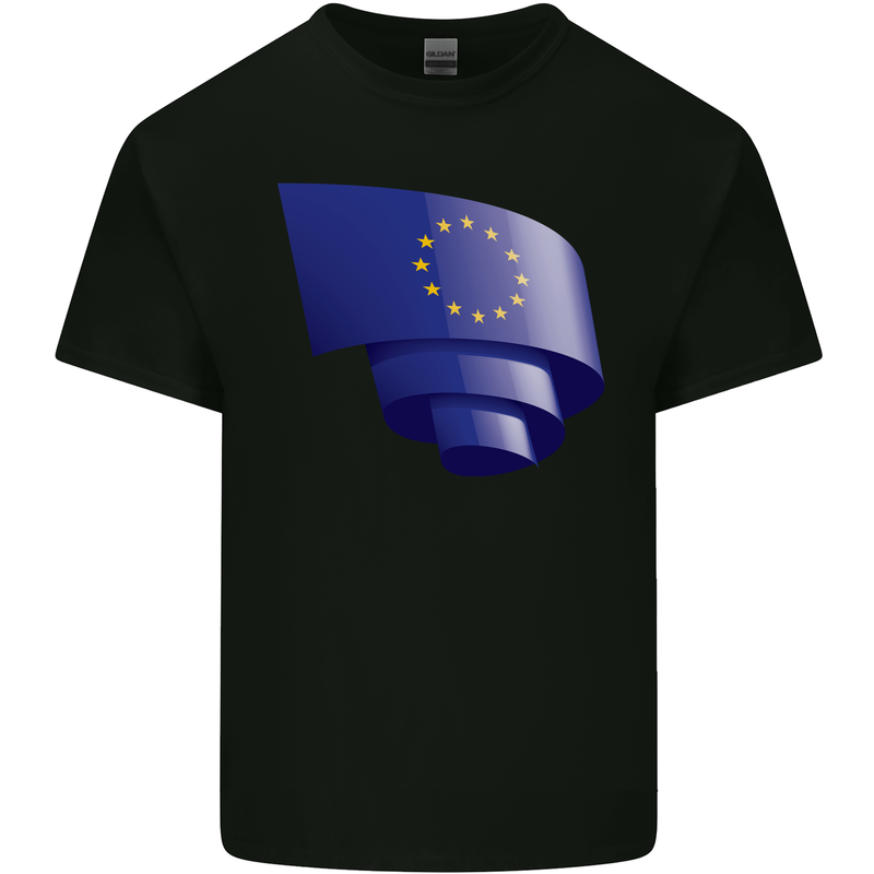 Curled EU Flag European Union Flag Football Kids T-Shirt Childrens Black
