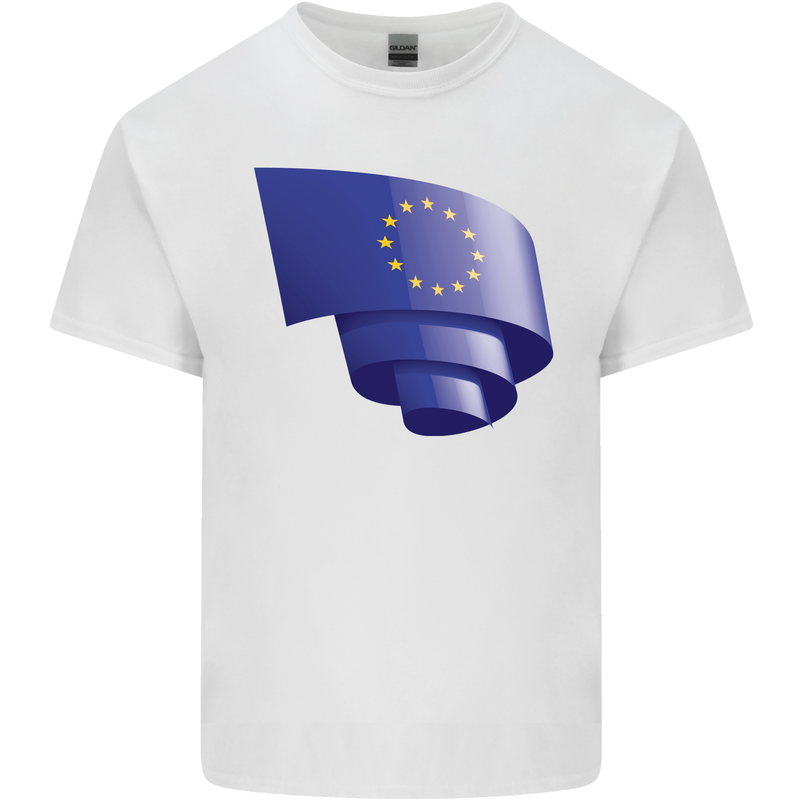 Curled EU Flag European Union Flag Football Mens Cotton T-Shirt Tee Top White