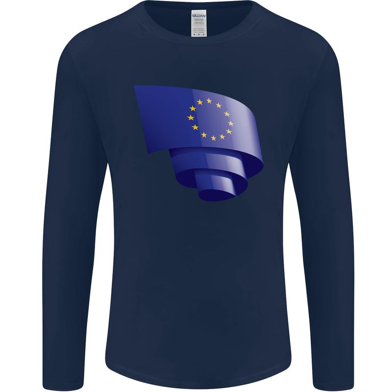 Curled EU Flag European Union Flag Football Mens Long Sleeve T-Shirt Navy Blue