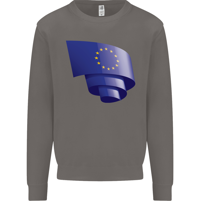 Curled EU Flag European Union Flag Football Mens Sweatshirt Jumper Charcoal