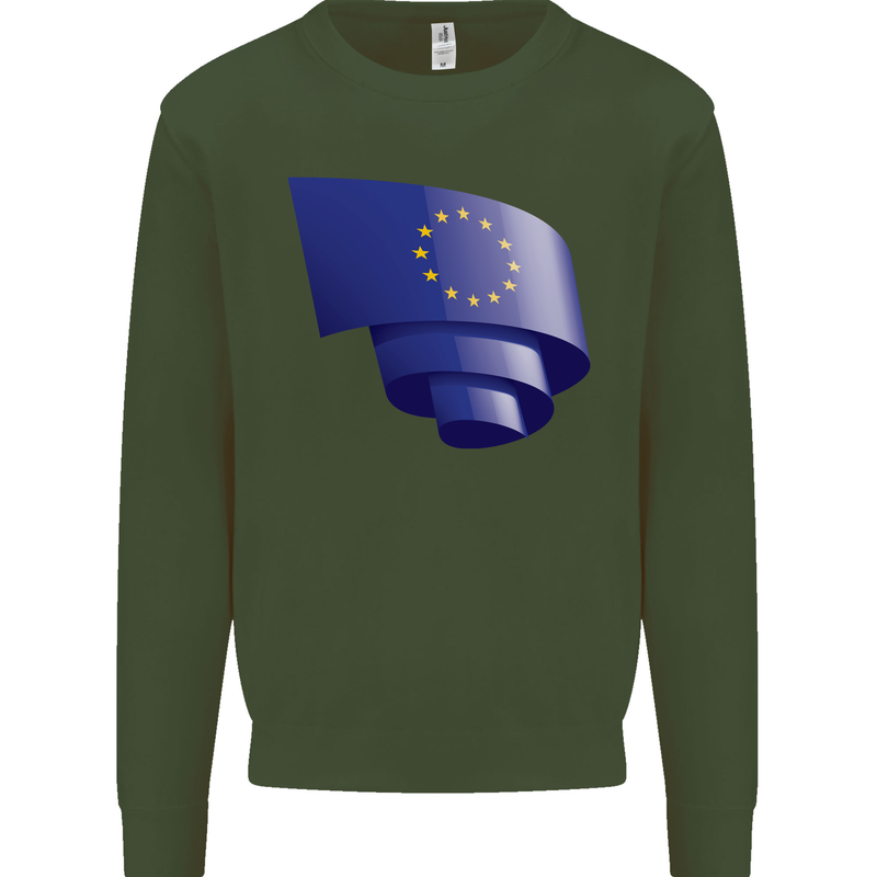 Curled EU Flag European Union Flag Football Mens Sweatshirt Jumper Forest Green