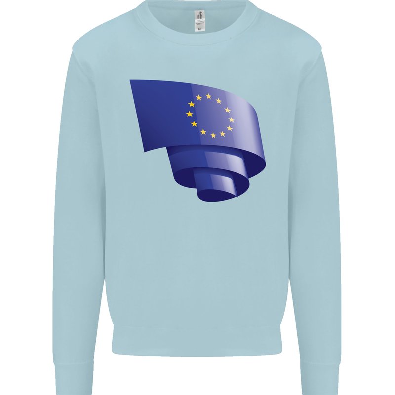Curled EU Flag European Union Flag Football Mens Sweatshirt Jumper Light Blue