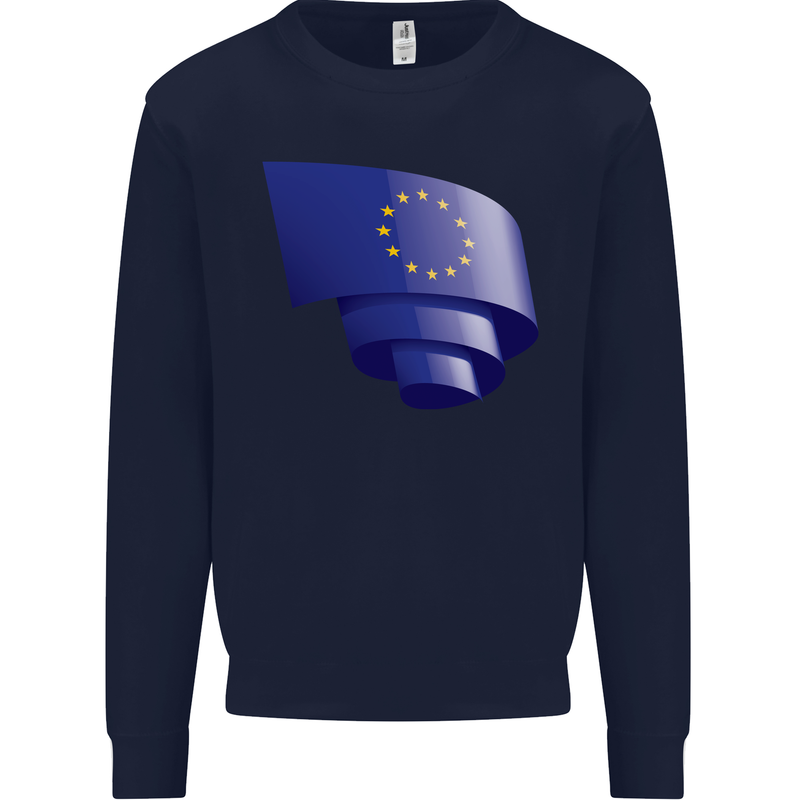 Curled EU Flag European Union Flag Football Mens Sweatshirt Jumper Navy Blue