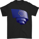 Curled EU Flag European Union Flag Football Mens T-Shirt 100% Cotton Black