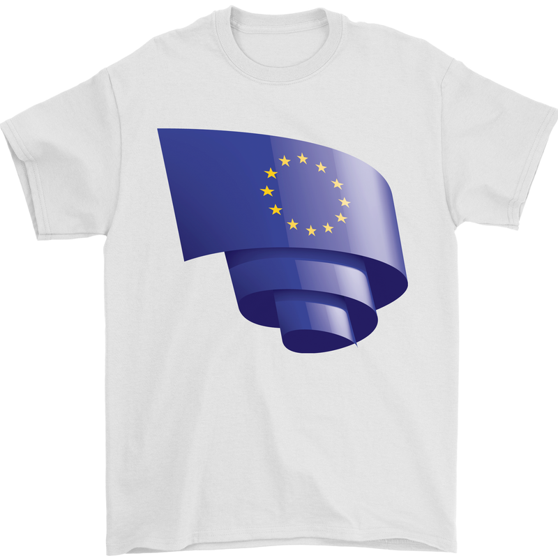 Curled EU Flag European Union Flag Football Mens T-Shirt 100% Cotton White