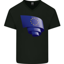 Curled EU Flag European Union Flag Football Mens V-Neck Cotton T-Shirt Black
