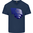 Curled EU Flag European Union Flag Football Mens V-Neck Cotton T-Shirt Navy Blue
