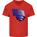 Curled EU Flag European Union Flag Football Mens V-Neck Cotton T-Shirt Red