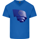 Curled EU Flag European Union Flag Football Mens V-Neck Cotton T-Shirt Royal Blue