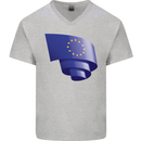Curled EU Flag European Union Flag Football Mens V-Neck Cotton T-Shirt Sports Grey