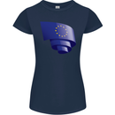 Curled EU Flag European Union Flag Football Womens Petite Cut T-Shirt Navy Blue