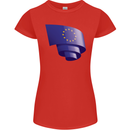 Curled EU Flag European Union Flag Football Womens Petite Cut T-Shirt Red