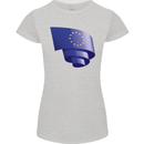 Curled EU Flag European Union Flag Football Womens Petite Cut T-Shirt Sports Grey