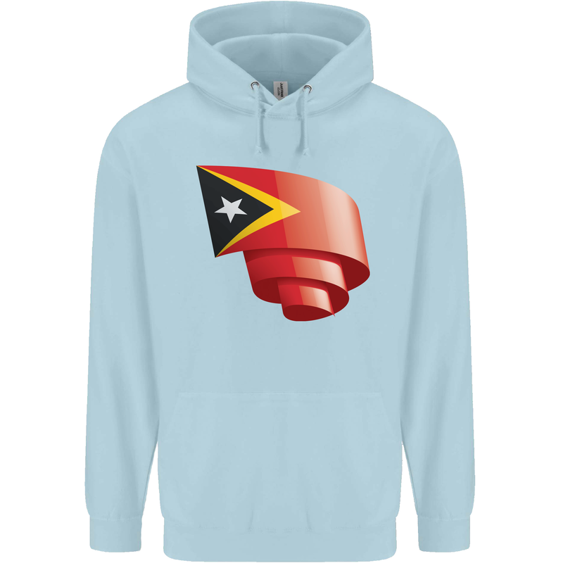 Curled East Timor Flag Day Football Childrens Kids Hoodie Light Blue