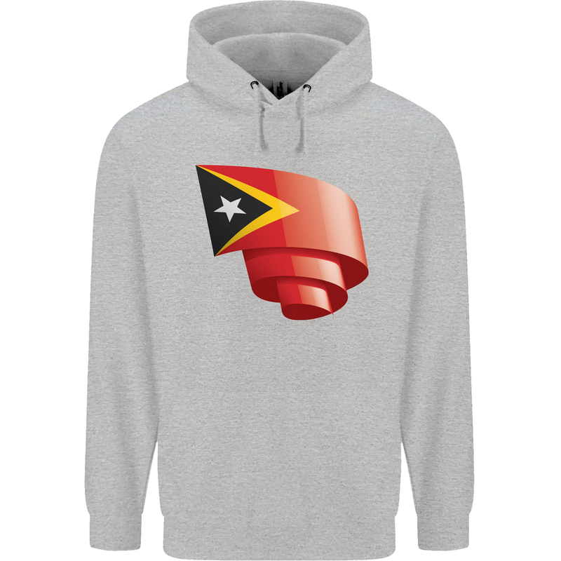 Curled East Timor Flag Day Football Childrens Kids Hoodie Sports Grey