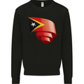 Curled East Timor Flag Day Football Kids Sweatshirt Jumper Black