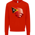 Curled East Timor Flag Day Football Kids Sweatshirt Jumper Bright Red