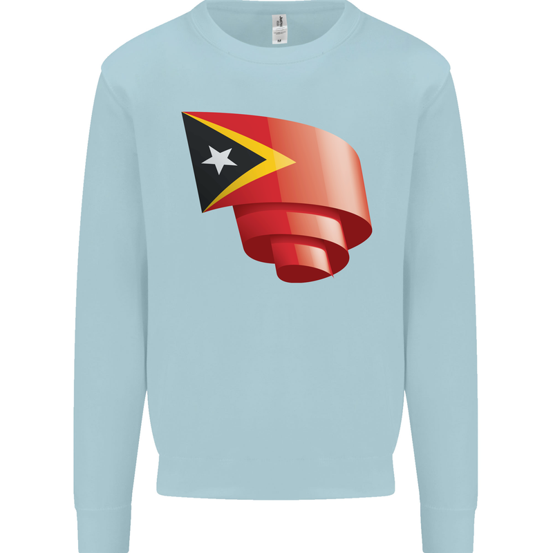 Curled East Timor Flag Day Football Kids Sweatshirt Jumper Light Blue