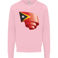 Curled East Timor Flag Day Football Kids Sweatshirt Jumper Light Pink