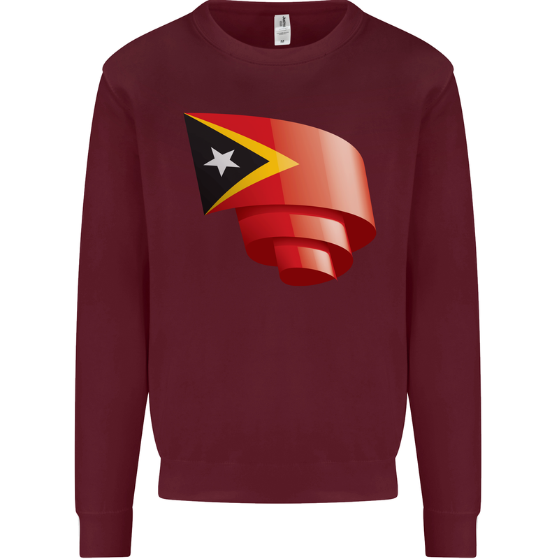 Curled East Timor Flag Day Football Kids Sweatshirt Jumper Maroon