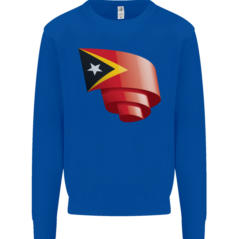 Curled East Timor Flag Day Football Kids Sweatshirt Jumper Royal Blue