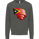 Curled East Timor Flag Day Football Kids Sweatshirt Jumper Storm Grey