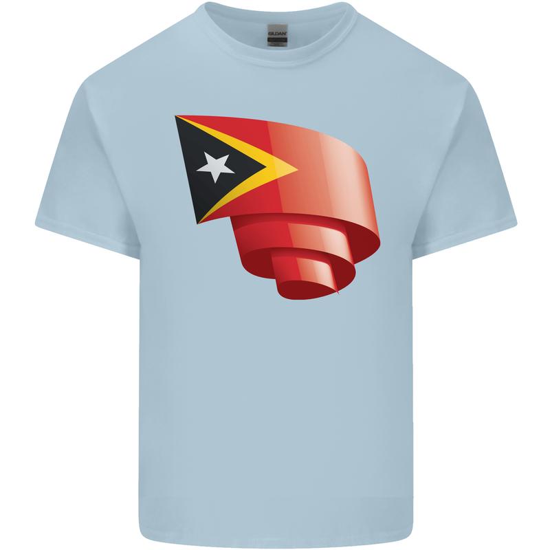 Curled East Timor Flag Day Football Kids T-Shirt Childrens Light Blue
