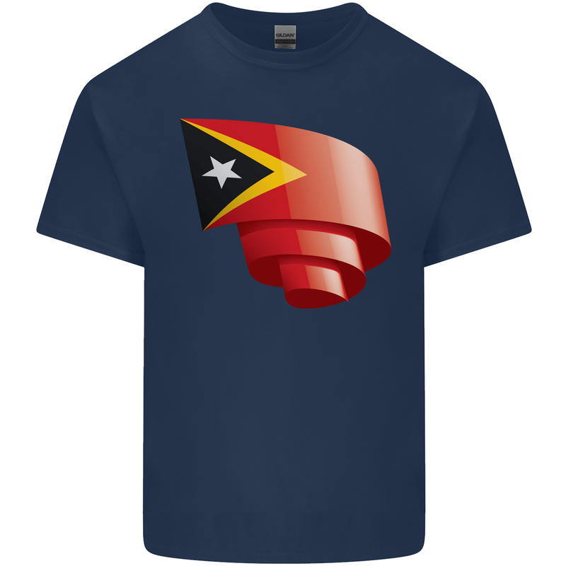 Curled East Timor Flag Day Football Kids T-Shirt Childrens Navy Blue