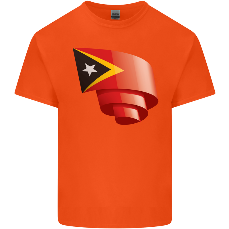 Curled East Timor Flag Day Football Kids T-Shirt Childrens Orange