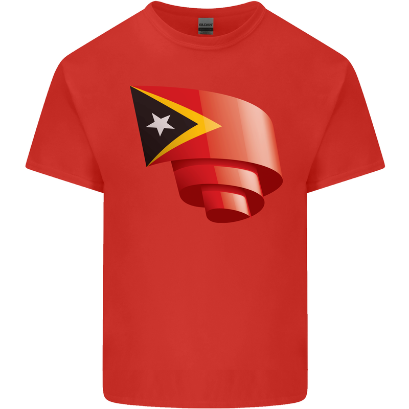 Curled East Timor Flag Day Football Kids T-Shirt Childrens Red