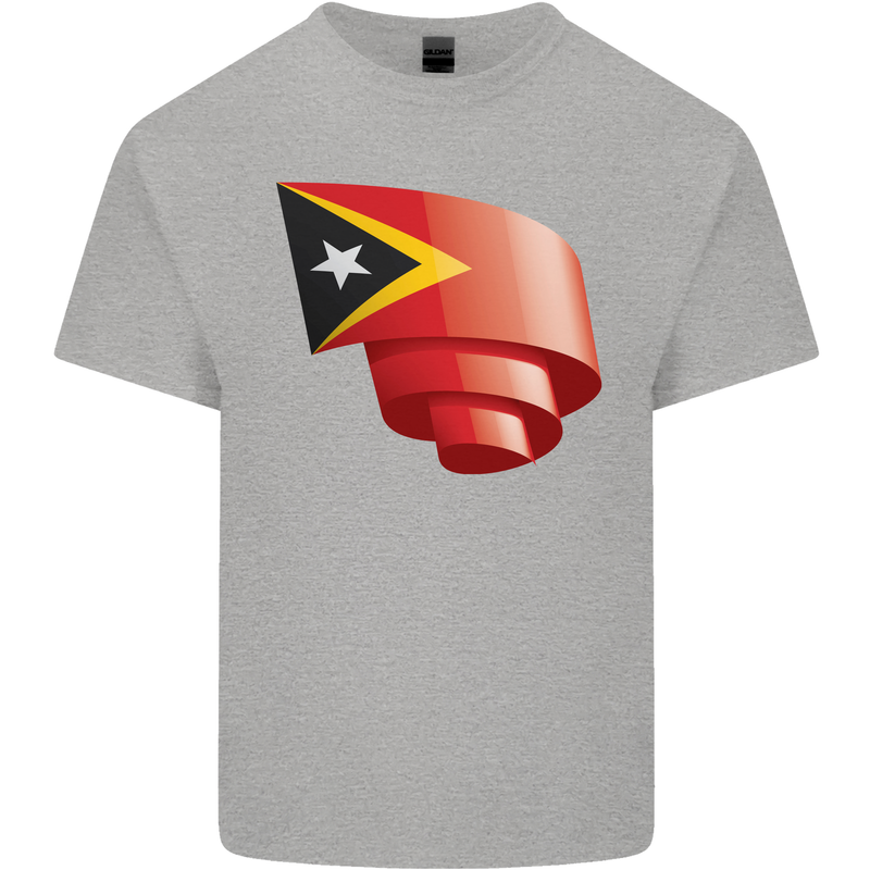 Curled East Timor Flag Day Football Kids T-Shirt Childrens Sports Grey