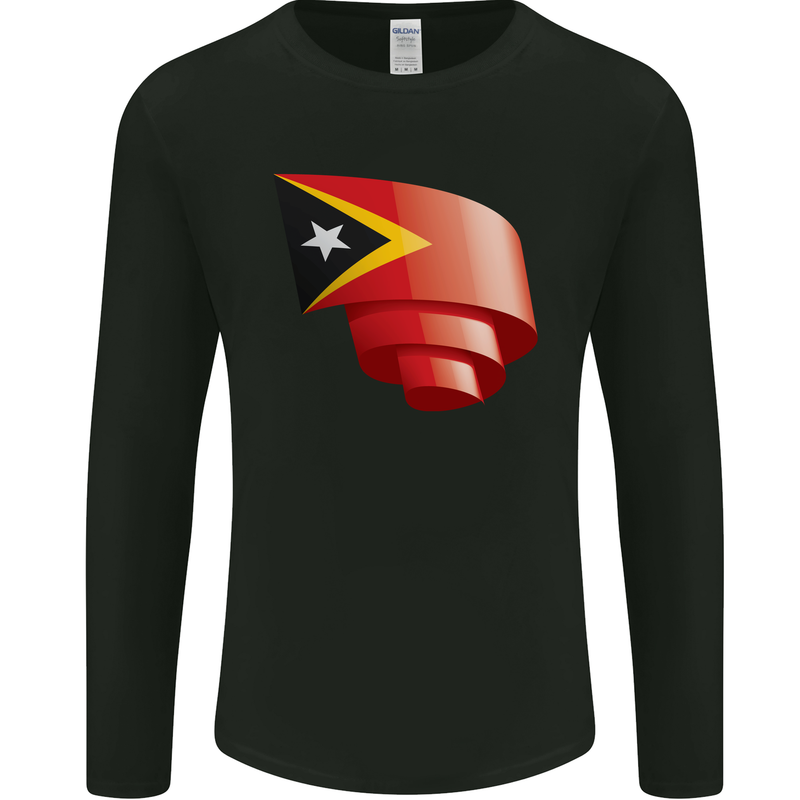 Curled East Timor Flag Day Football Mens Long Sleeve T-Shirt Black