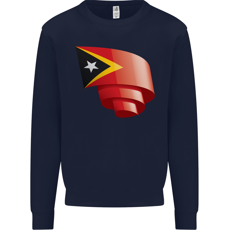 Curled East Timor Flag Day Football Mens Sweatshirt Jumper Navy Blue