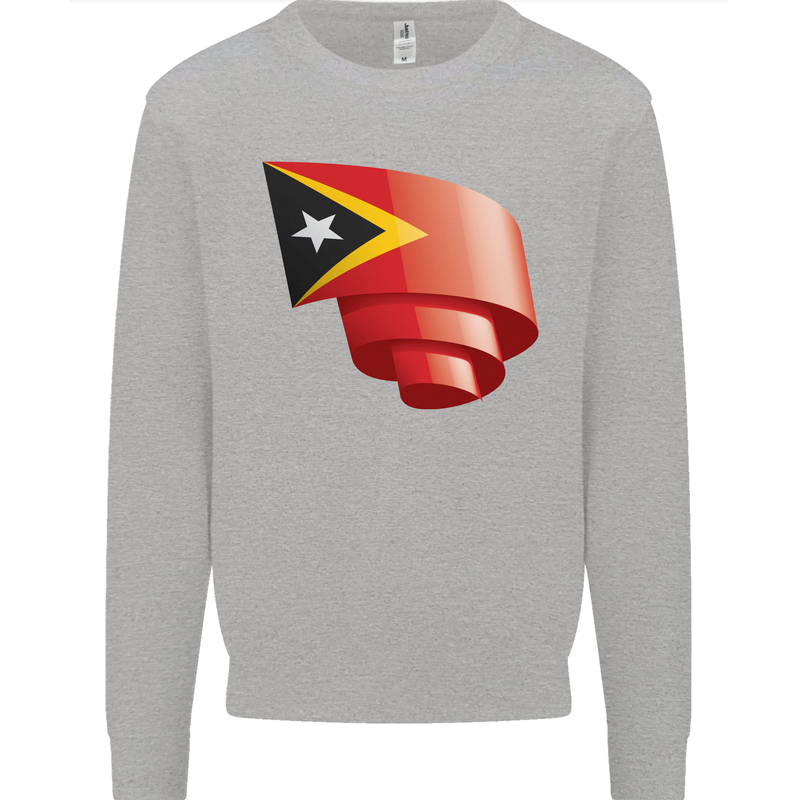 Curled East Timor Flag Day Football Mens Sweatshirt Jumper Sports Grey